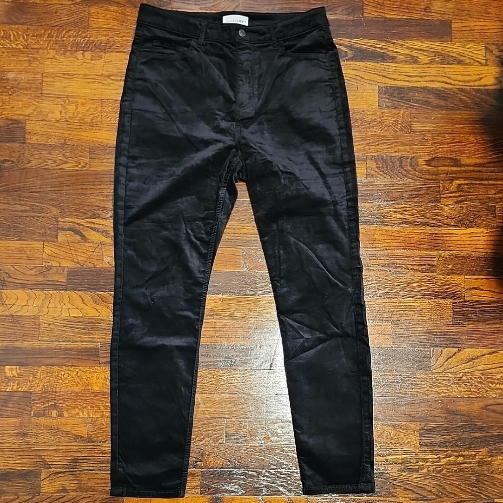 LOFT Womens Midnight Black Velour Ankle Trousers Straight Leg Pockets Size 30
